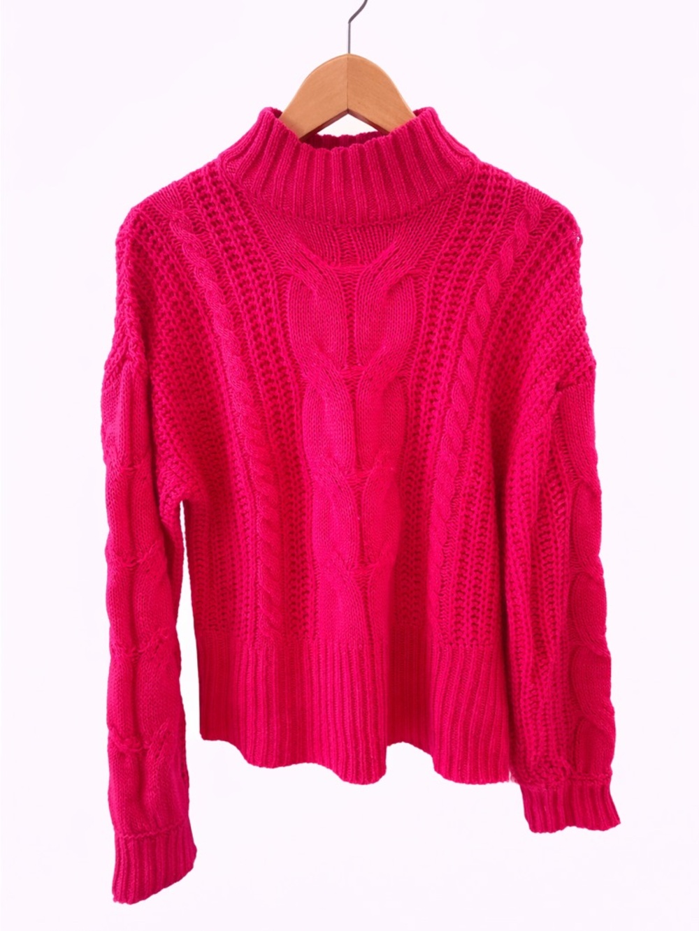 SHEIN Hot Pink Cable Knit Turtleneck Sweater